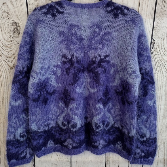 Talbots | Vintage Purple Soft & Fuzzy Mohair-Blend Hand-Knit Cardigan Sweater - Picture 8 of 14